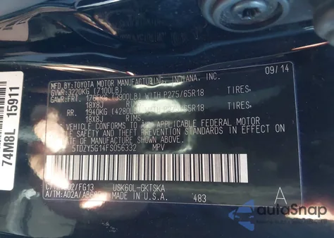 2015 Toyota Sequoia Sr5 5.7L V8 from USA, damaged, VIN 5TDZY5G14FS056332